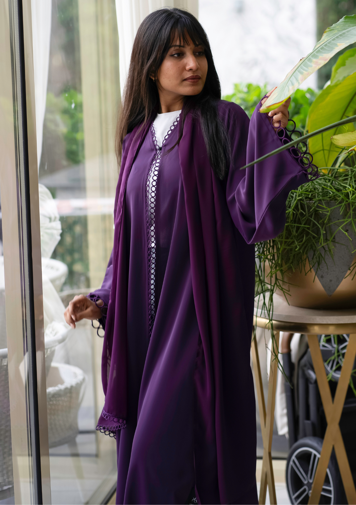 Fashion Abaya with Laced Front, Back and Sleeves