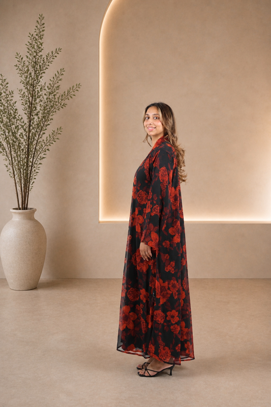 Noir Rose Elegant Open Abaya