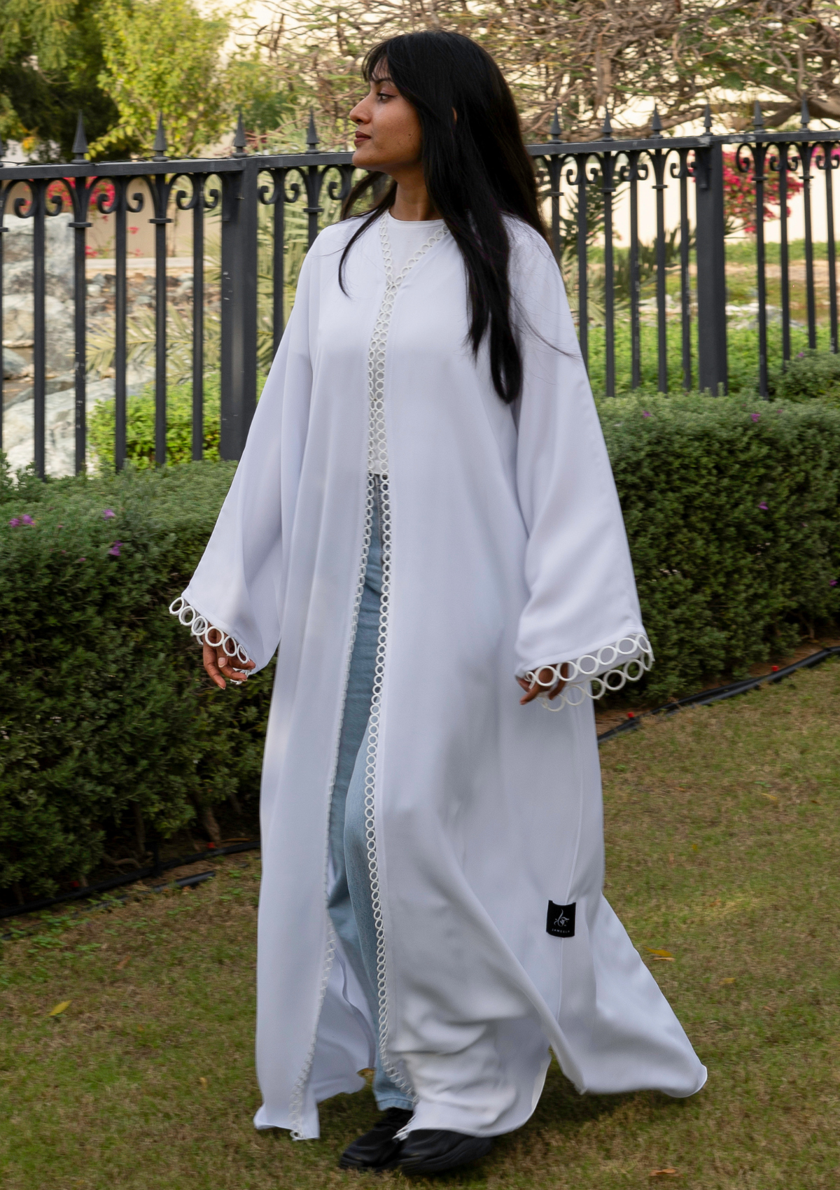 Fashion Abaya with Laced Front, Back and Sleeves