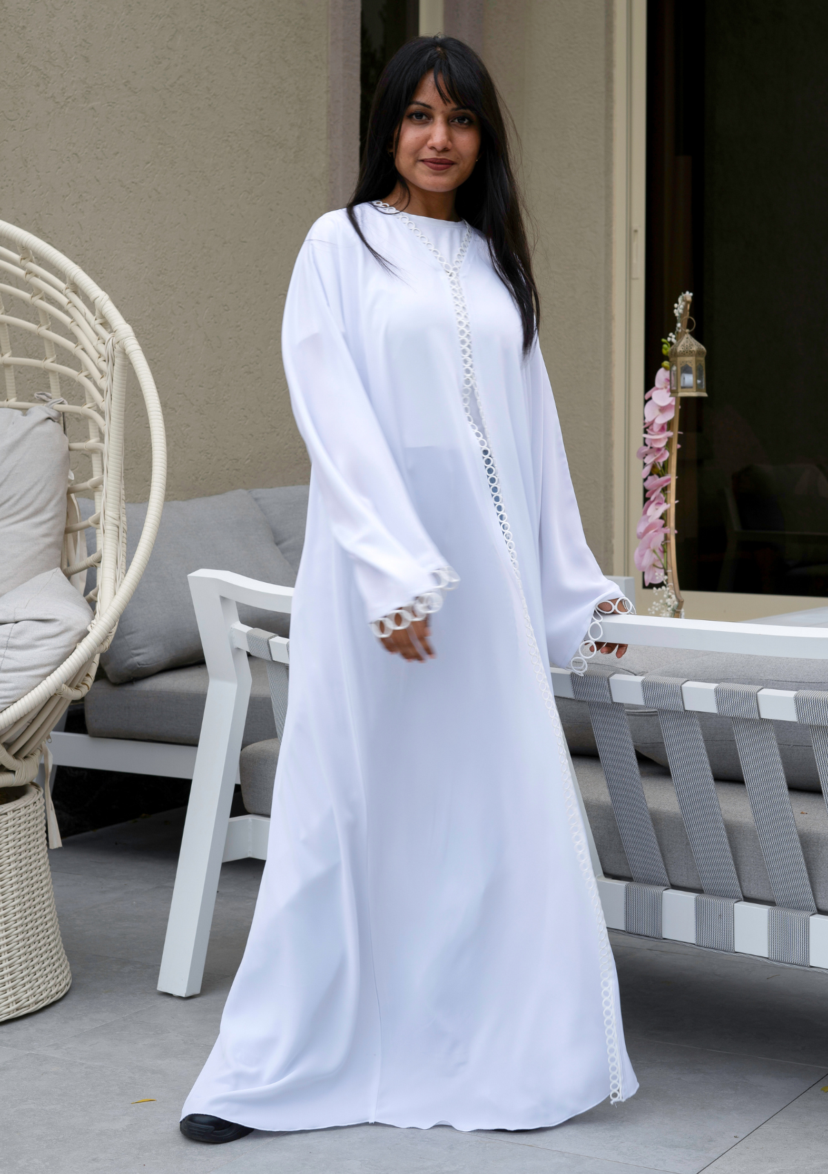 Fashion Abaya with Laced Front, Back and Sleeves