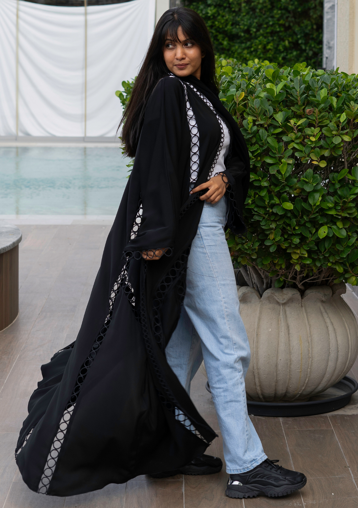 Fashion Abaya with Laced Front, Back, Side and Sleeves