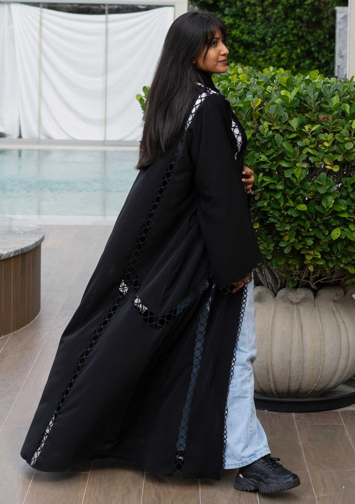 Fashion Abaya with Laced Front, Back, Side and Sleeves