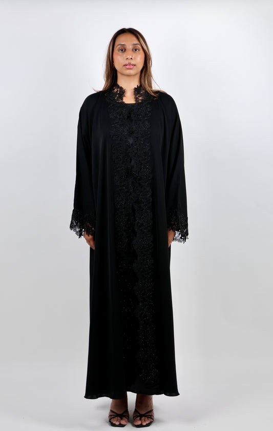 Royal Grandeur Lace-Bordered Abaya Set