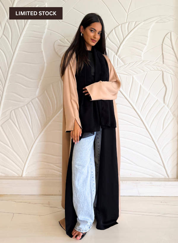 2-in-1 Women's Two Colour Reversible Abaya - Cream and Black