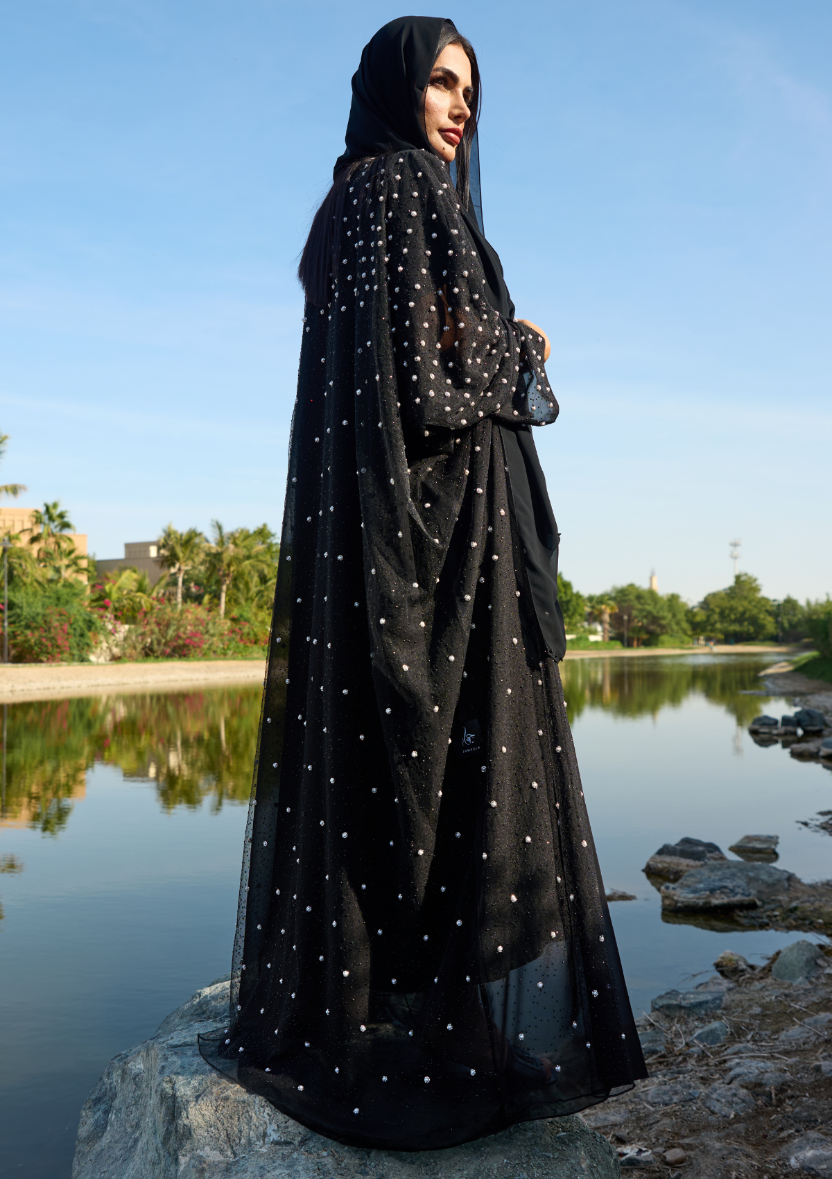 Black Fashion Abaya with Pearl Embellishment