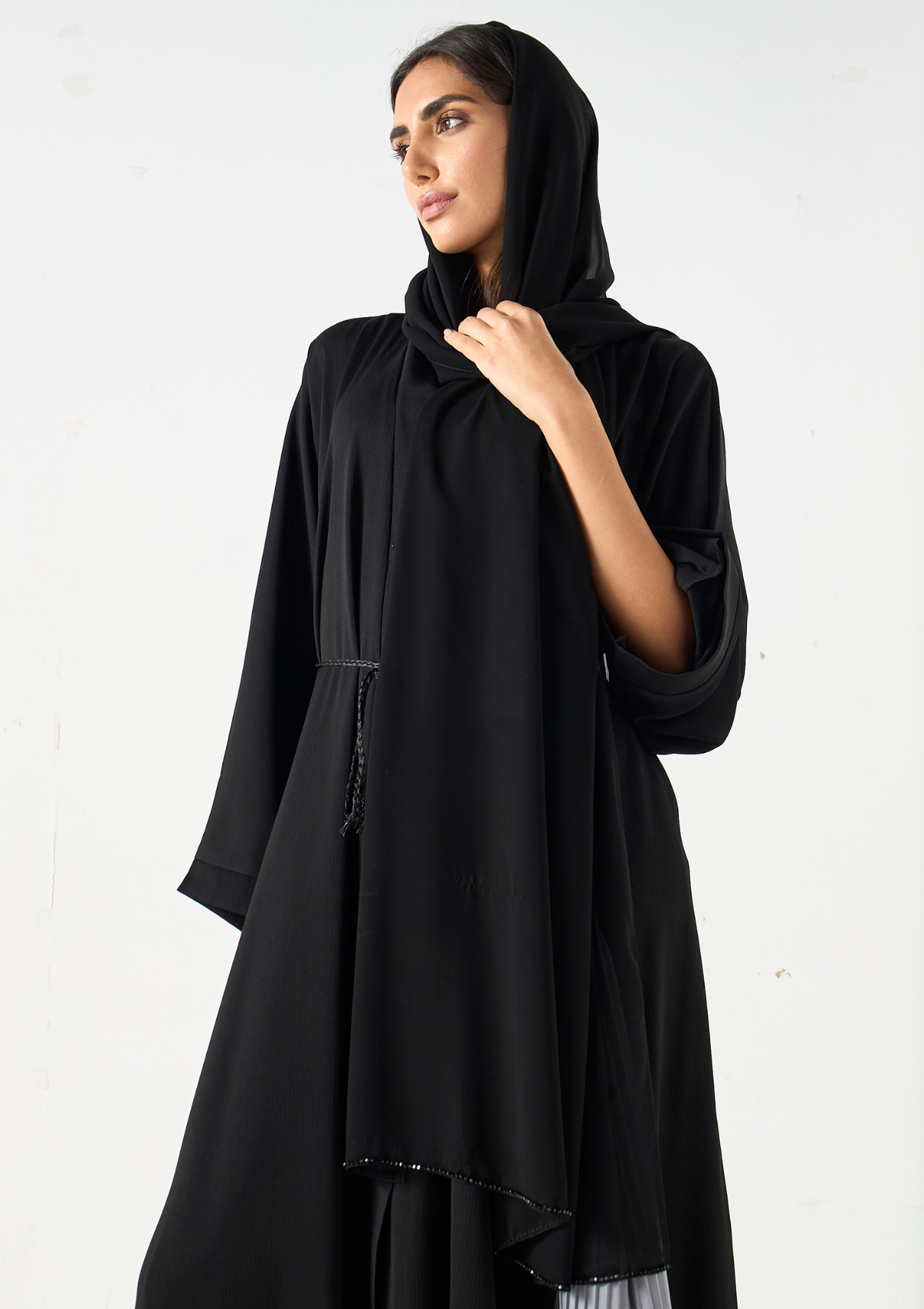 Pleated Panel Abaya with Hijab