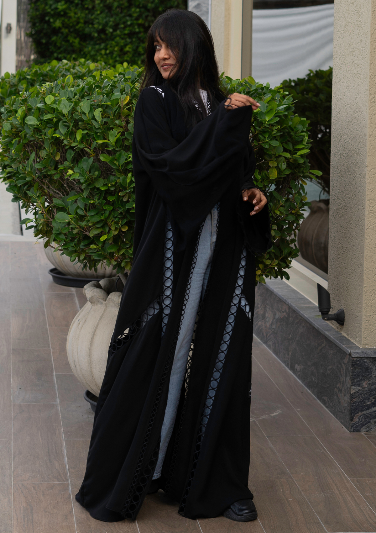 Fashion Abaya with Laced Front, Back, Side and Sleeves