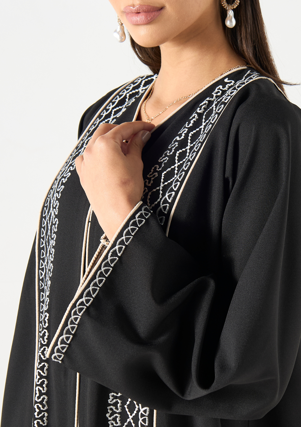 Embroidered V-neck Abaya with Hijab