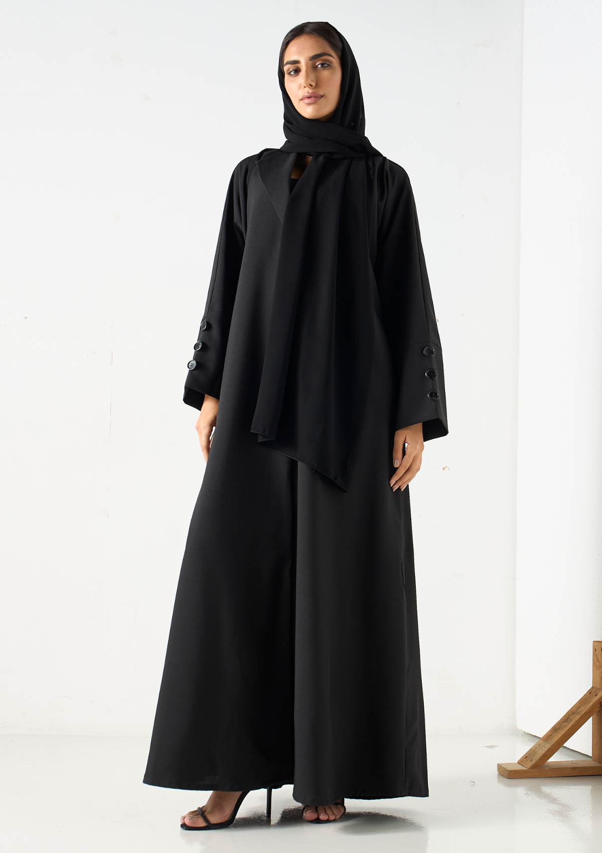 Solid Lapel Detail Abaya with Hijab