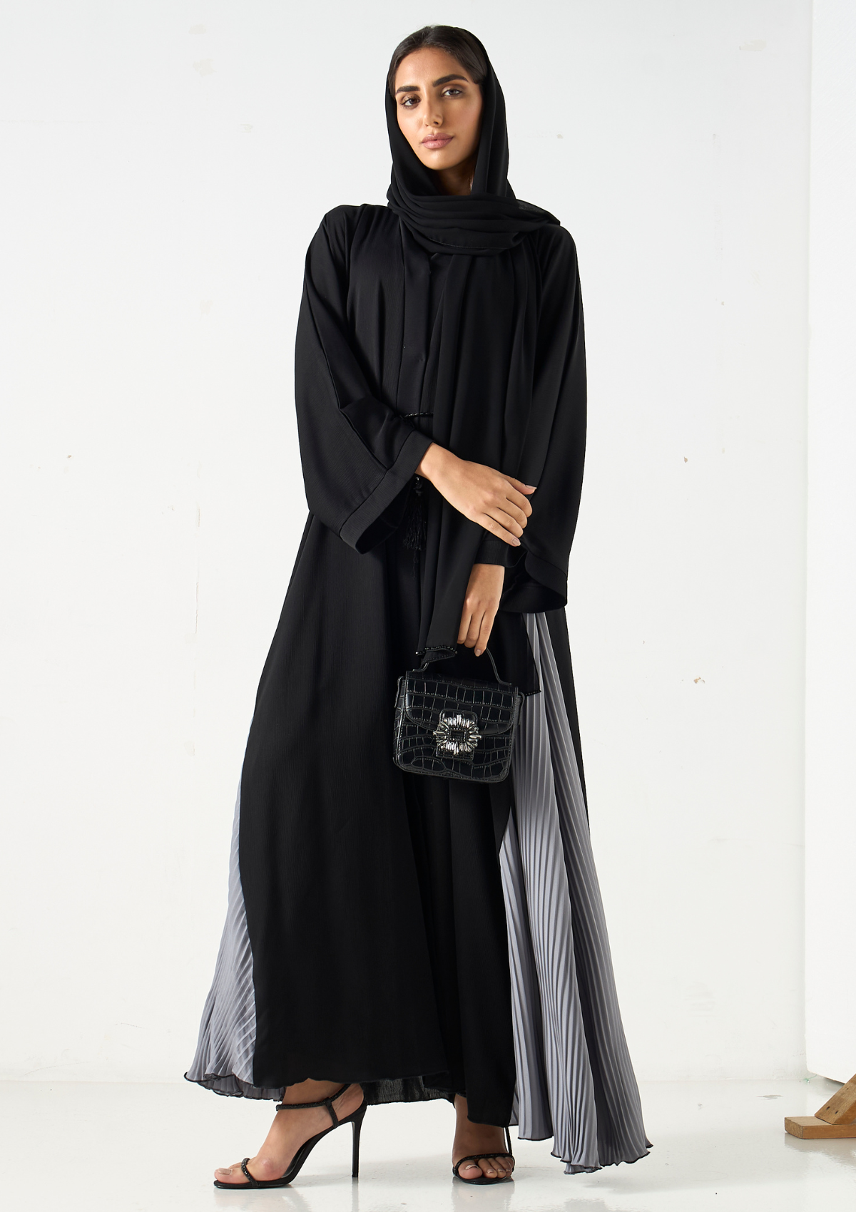 Pleated Panel Abaya with Hijab