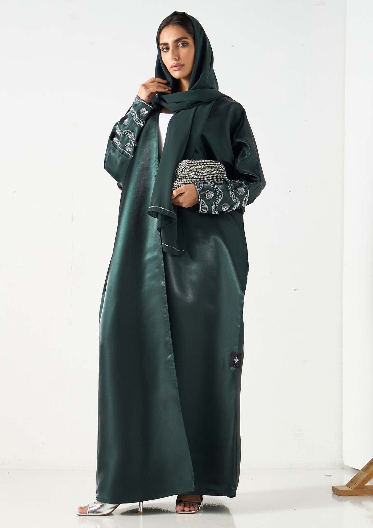 Embellished Open Front Abaya with Hijab