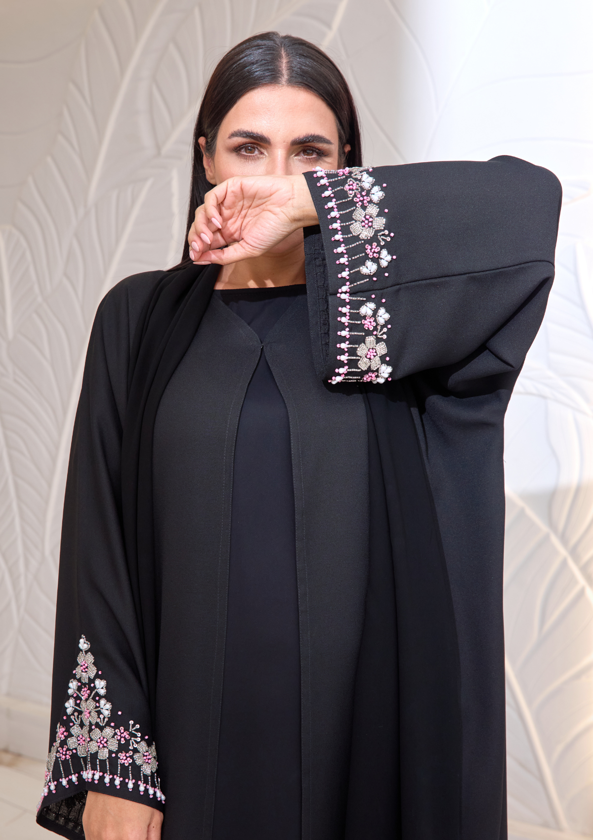 Black Abaya with Stone Embroidery on Sleeves