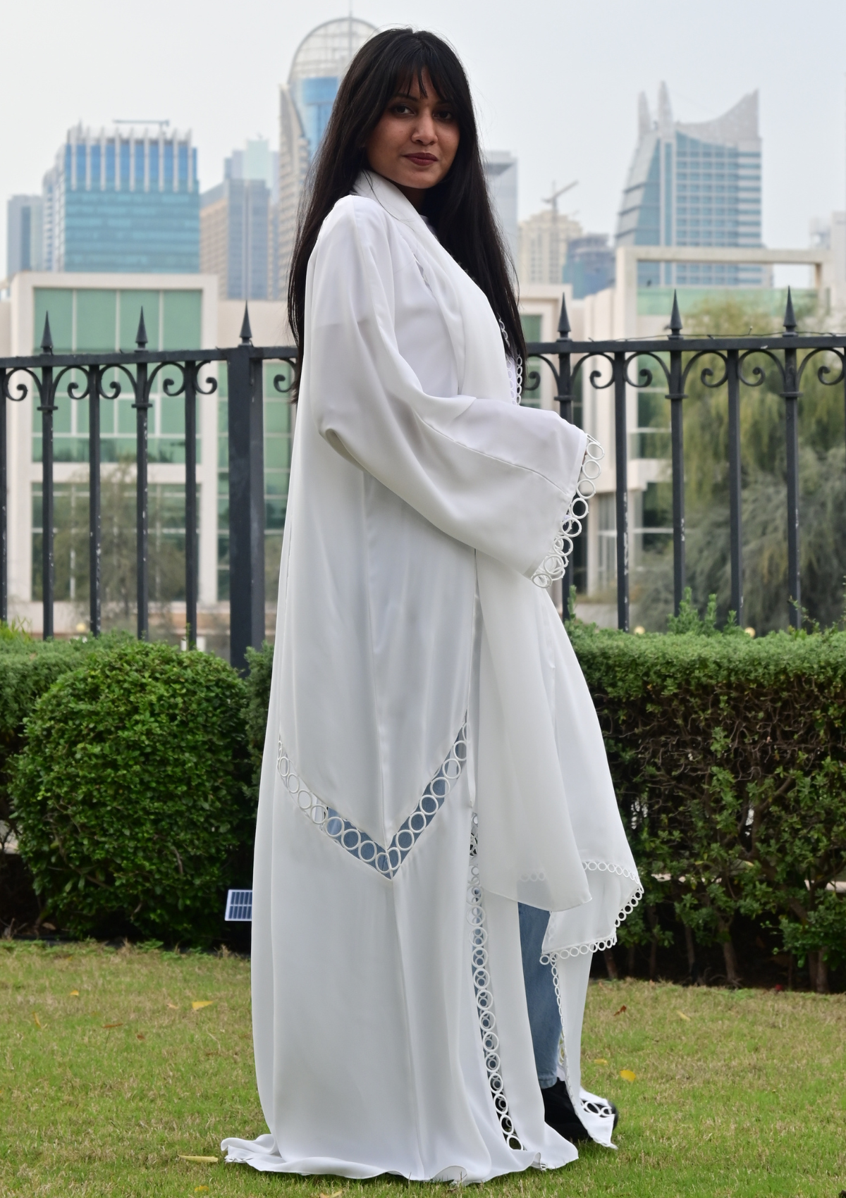 Fashion Abaya with Laced Front, Back, Side and Sleeves