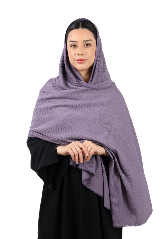Crinkle Cotton Mix Scarf with Lace Trim & Shimmer (Mauve Grey)