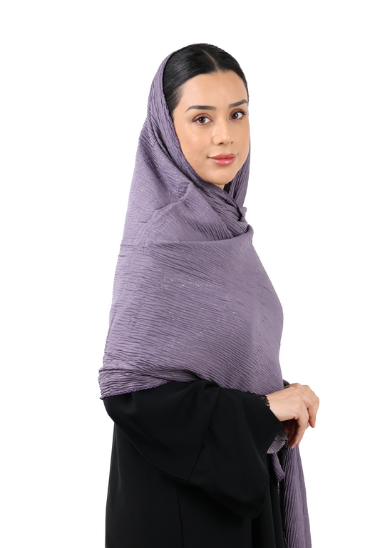 Crinkle Cotton Mix Scarf with Lace Trim & Shimmer (Mauve Grey)