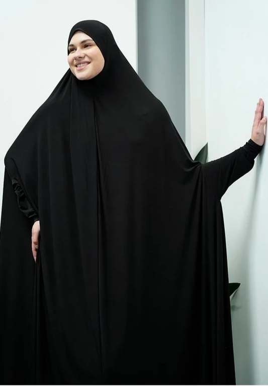 Midnight Black Premium Khimar Prayer Dress