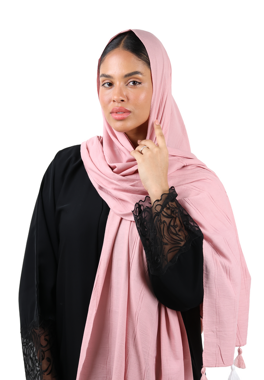 Crinkle Cotton Scarf with Tassel Trim (Dusty Rose)