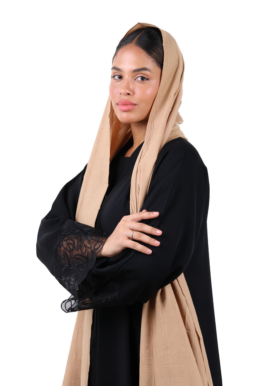 Crinkle Cotton Scarf with Tassel Trim (Camel Brown)