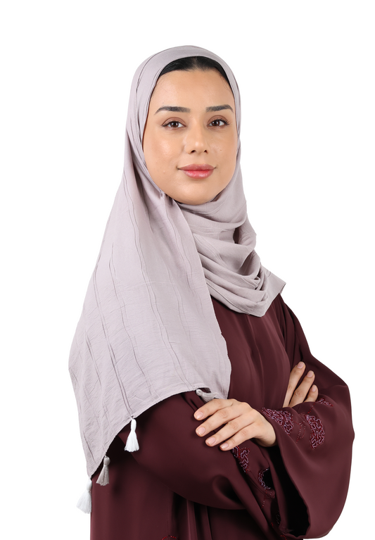Crinkle Cotton Scarf with Tassel Trim (Mauve Taupe)