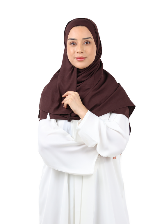 Crinkle Cotton Scarf with Tassel Trim (Dark Brown)