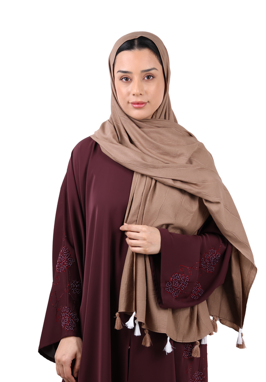 Crinkle Cotton Scarf with Tassel Trim (Mocha Brown)
