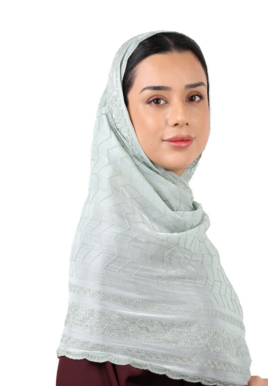 Chevron Pattern Organza Scarf (Light Grey)