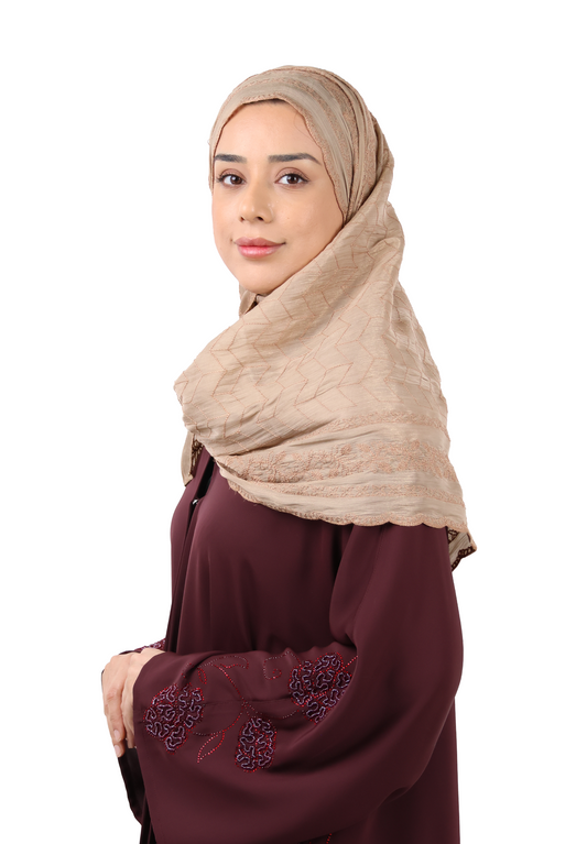 Chevron Pattern Organza Scarf (Camel Tan)