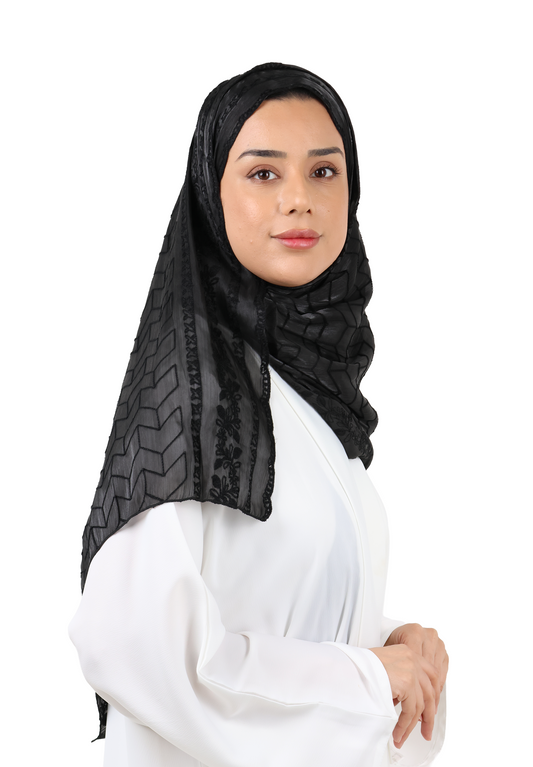 Chevron Pattern Organza Scarf (Black)