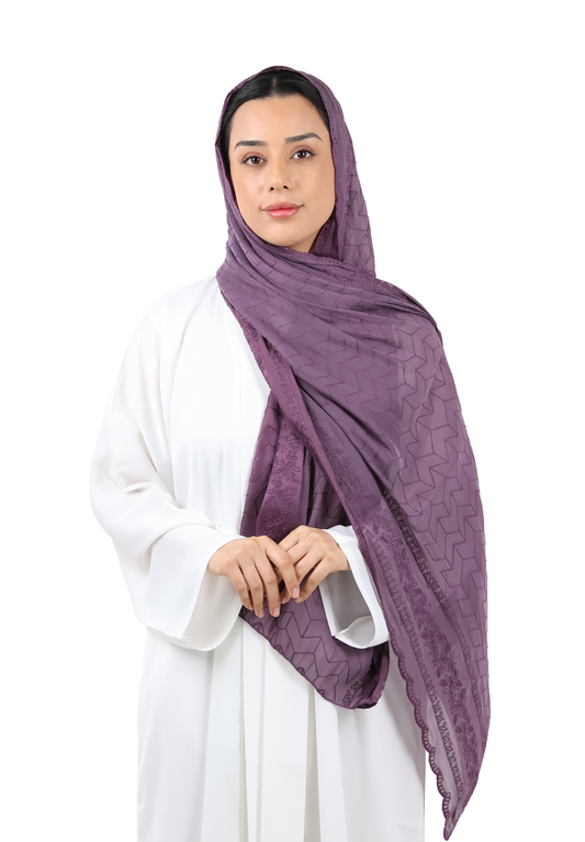 Chevron Pattern Organza Scarf (Plum Purple)