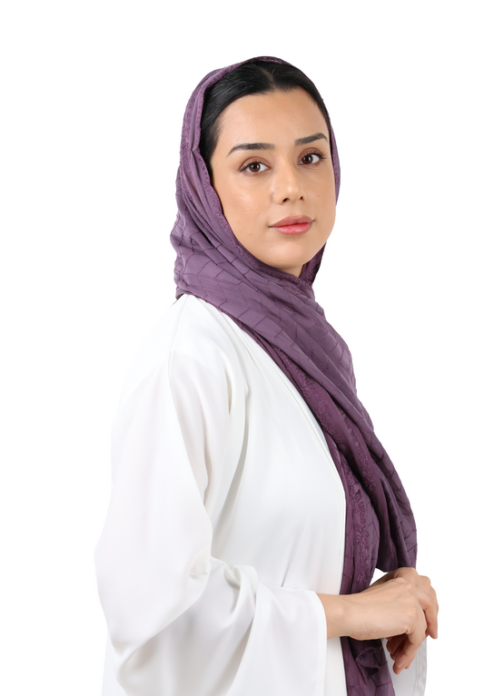 Chevron Pattern Organza Scarf (Plum Purple)