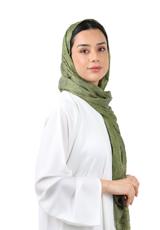 Chevron Pattern Organza Scarf (Olive Green)