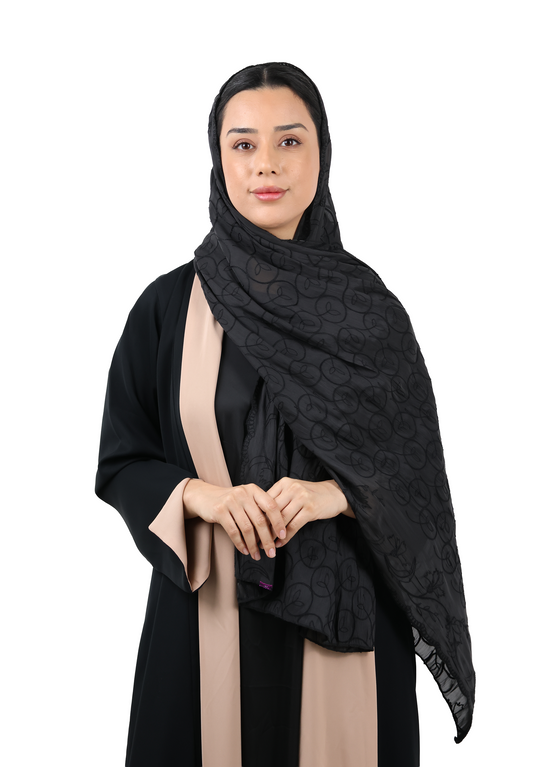 Premium Circle Motif Organza Scarf (Black)