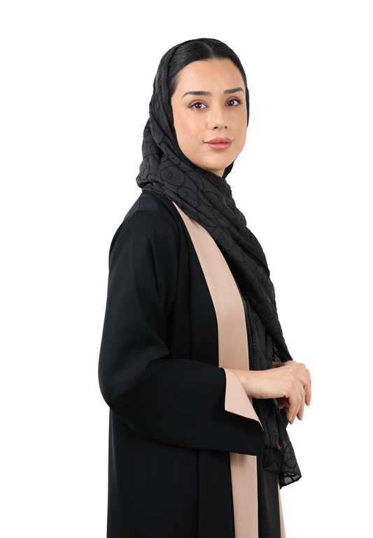 Premium Circle Motif Organza Scarf (Black)