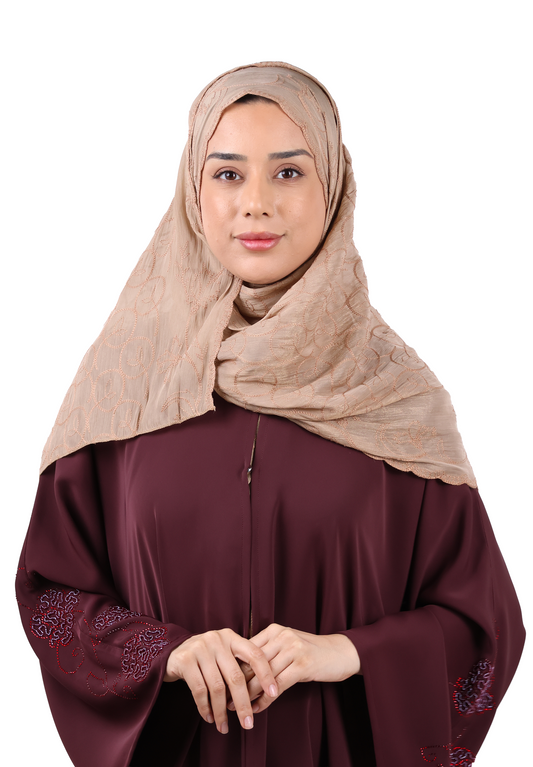 Premium Circle Motif Organza Scarf (Camel Brown)