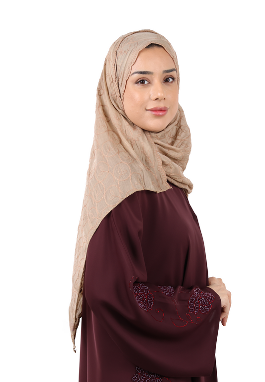 Premium Circle Motif Organza Scarf (Camel Brown)