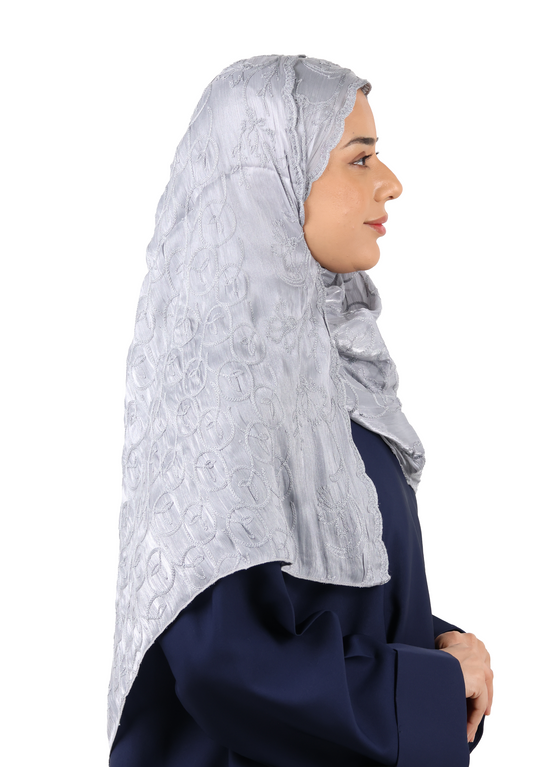 Premium Circle Motif Organza Scarf (Silver Grey)