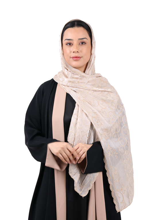 Premium Circle Motif Organza Scarf (Cream Beige)