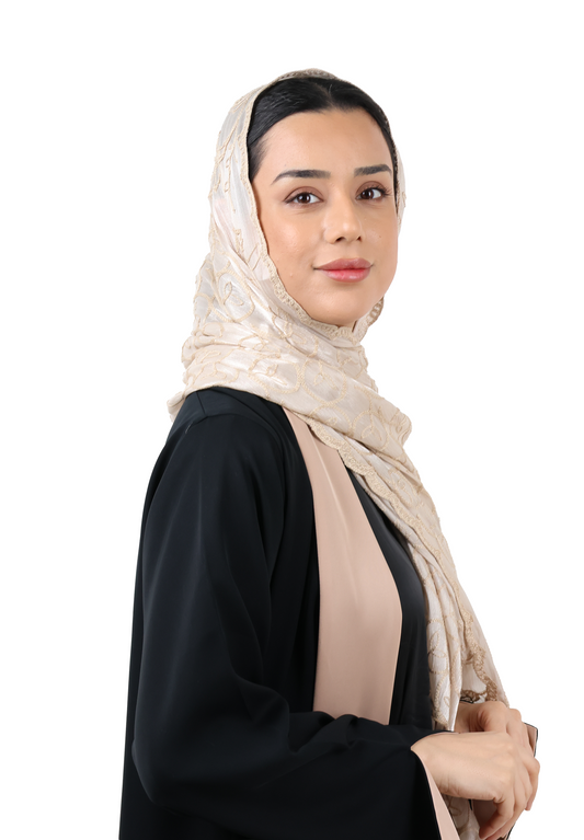 Premium Circle Motif Organza Scarf (Cream Beige)