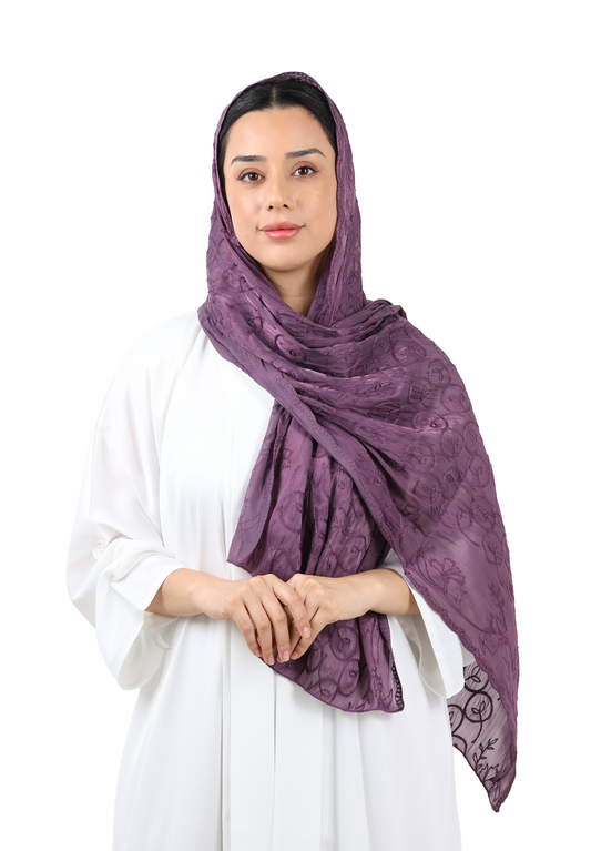 Premium Circle Motif Organza Scarf (Deep Plum)