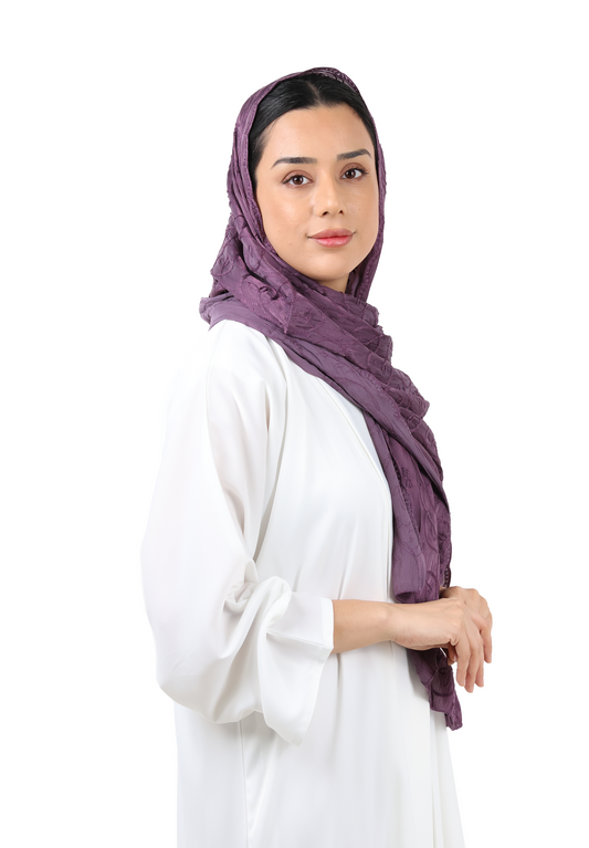 Premium Circle Motif Organza Scarf (Deep Plum)