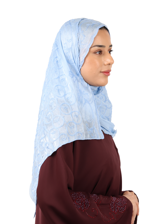 Premium Circle Motif Organza Scarf (Powder Blue)