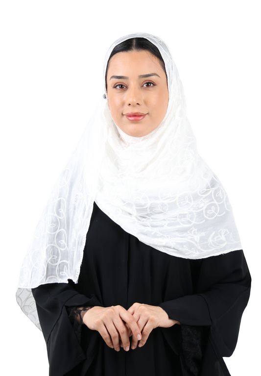 Premium Circle Motif Organza Scarf (White)