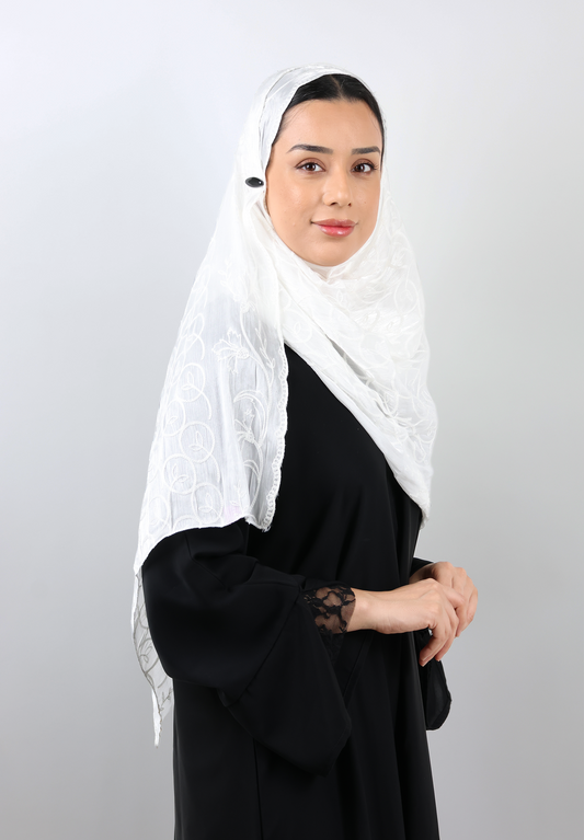 Premium Circle Motif Organza Scarf (White)