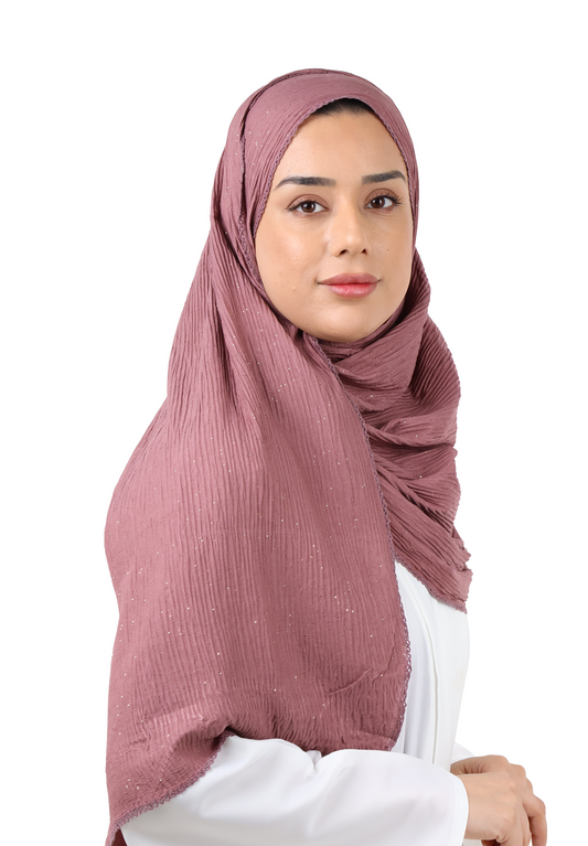 Crinkle Cotton Mix Scarf with Lace Trim & Shimmer (Burgundy)