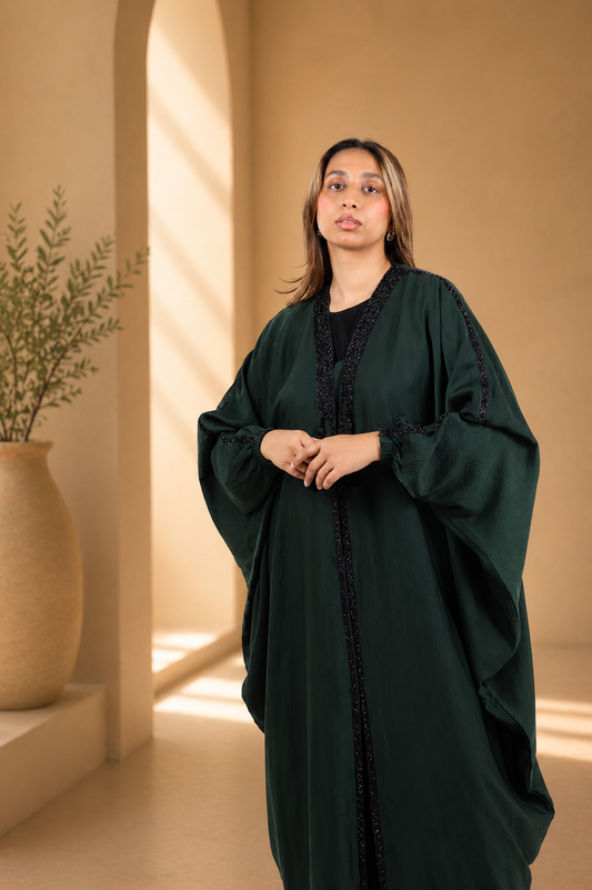 The Emerald Noor Embellished Drape Abaya Set | Timeless Modest Elegance