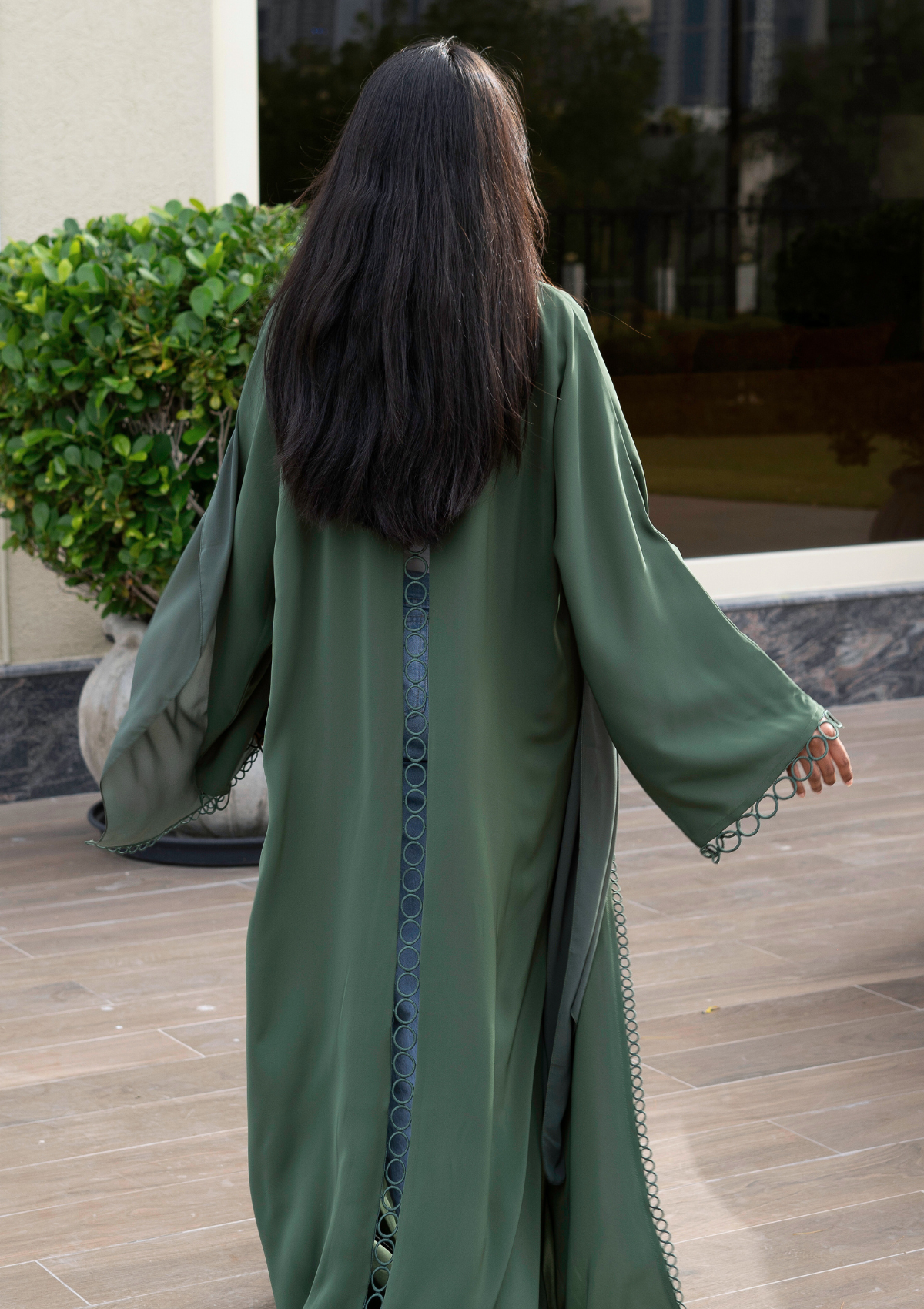 Fashion Abaya with Laced Front, Back and Sleeves