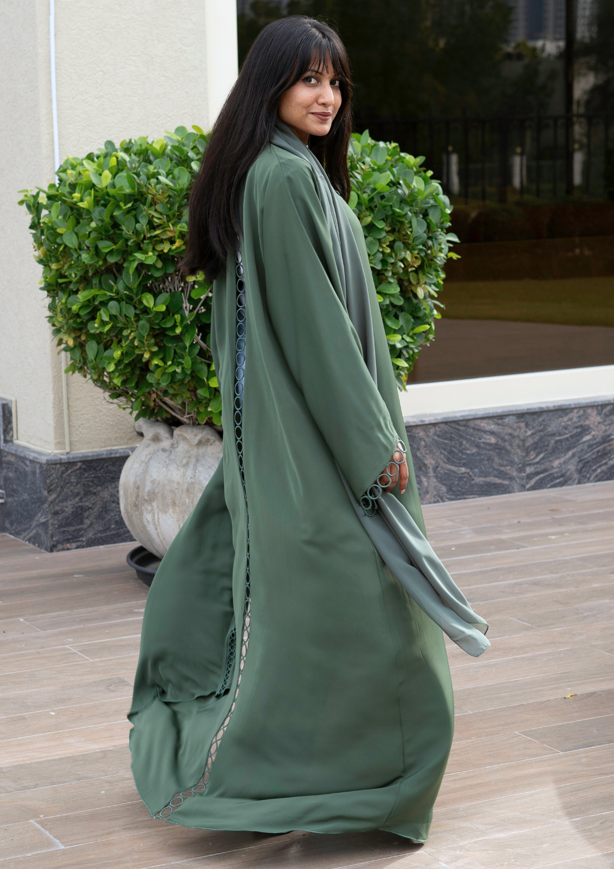 Fashion Abaya with Laced Front, Back and Sleeves