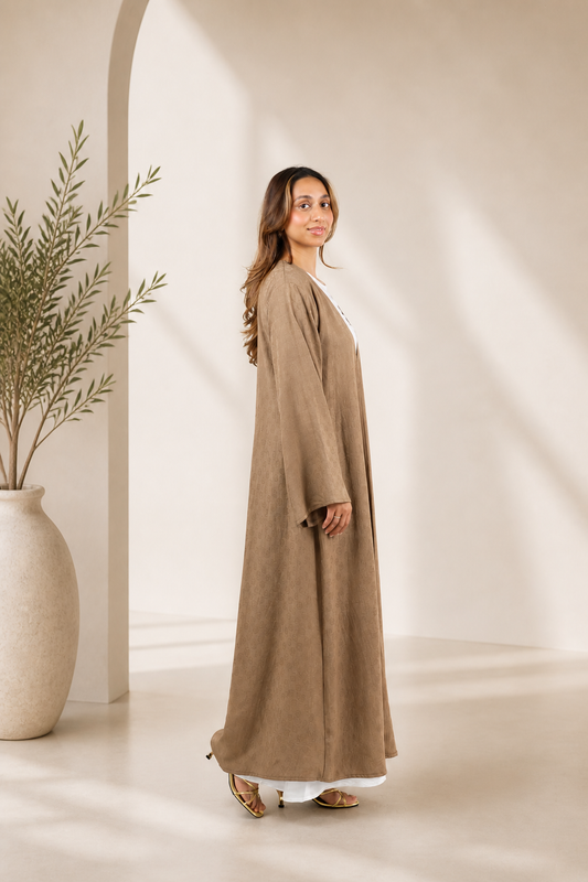 The CS116 Earth-Tone Jacquard Abaya | Subtle Sophistication