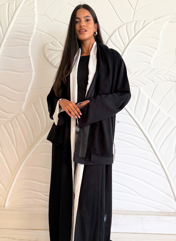 2-in-1 Women's Two Colour Reversible Abaya - Black and White