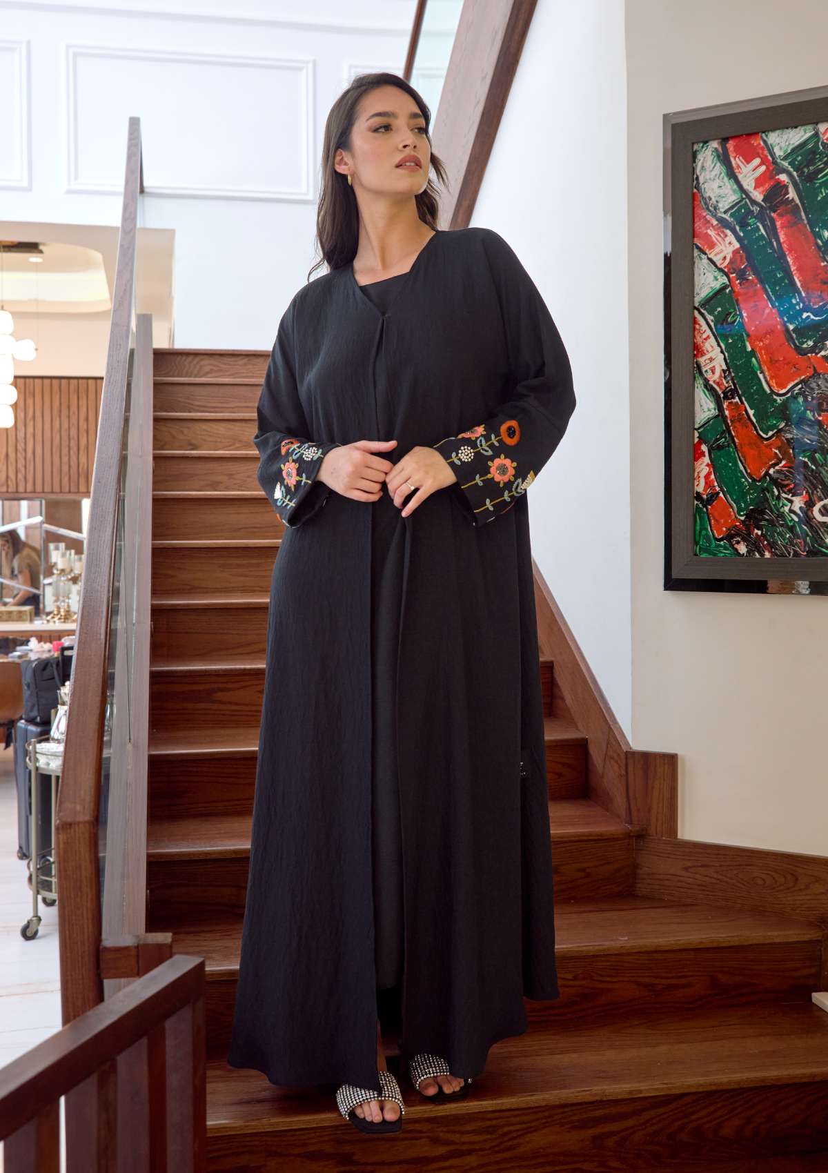 Black Abaya with Embroidery on Sleeves